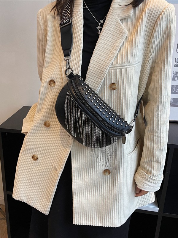 Industria pesada punk estilo remaches borda bolso de cintura mujer 2025 nuevo cross-border coreano banda ancha textura mochila de hombro