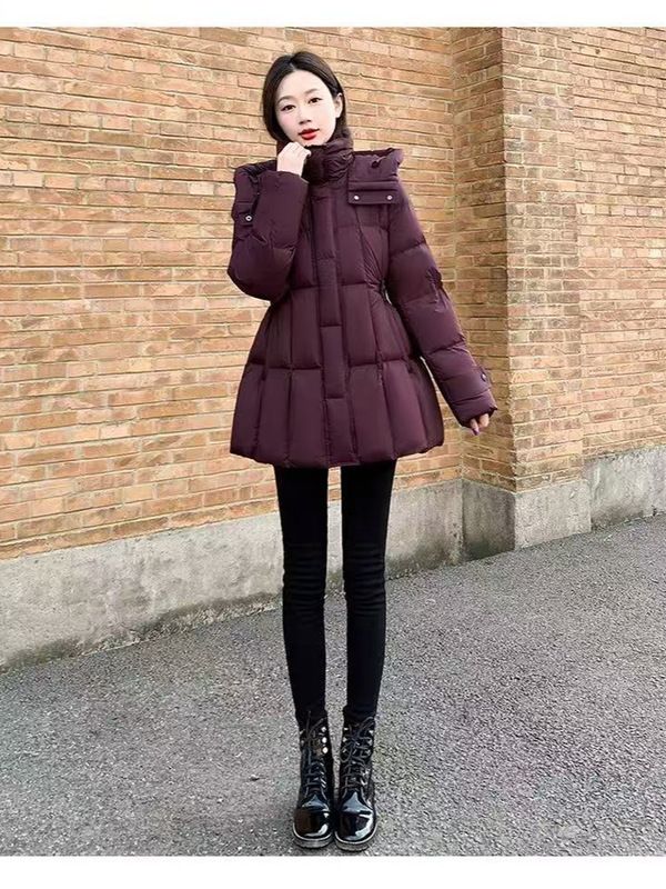 白鹅绒羽绒服女2025冬新款气质收腰修身显瘦连帽时尚保暖加厚外套|undefined