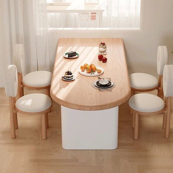 Cream Style Solid Wood Dining Table Home Small Apartment Log Table Chair French Style Simple Wall-leaning Semi-oval Dining Table