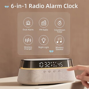 6 in 1 Digital Alarm Clock Bedside Clock Radio with Fast Cross-Border