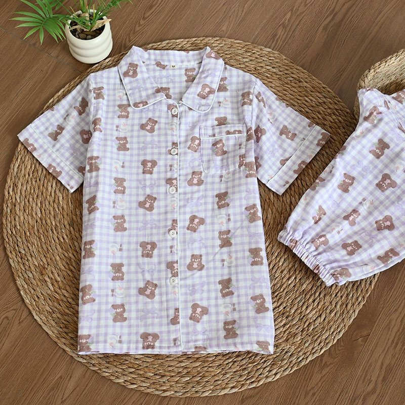 보라색 테디베어 반팔 바지