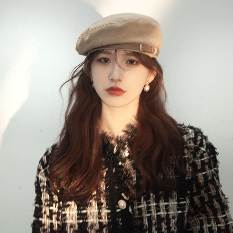 Gran Bretaña botón de cinturón boina nicho mujer de seda japonés retro boina inns red artista sombrero de moda