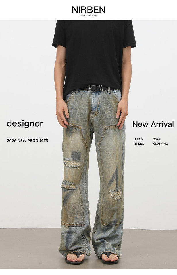 Quần jeans nam dáng ống loe nhẹ cạp vừa phong cách đường phố — Màu xanh dương chi tiết 2
