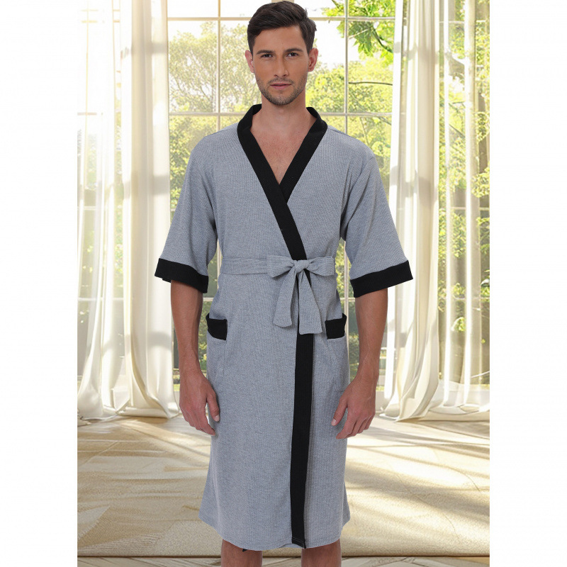 Cross-Border Waffle Bathrobe Men's Comfortable Hotel Couple Bathrobe Kimono Collar Sauna Suit Bathrobe Waffle Bathrobe Cross-Border Waffle Bathrobe Men's Comfortable Hotel Couple Bathrobe Kimono Collar Sauna Suit Bathrobe Waffle Bathrobe