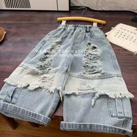 M002个性工装牛仔裤破洞牛仔2026春男童宽松直筒潮