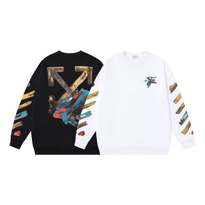 2026 Spring and Autumn New Ow Graffiti Paint Pattern Round Neck Pullover Sweatshirt for Men and Women Same Style One Piece Wholesale Dropshipping 2026 Spring and Autumn New Ow Graffiti Paint Pattern Round Neck Pullover Sweatshirt for Men and Women Same Style One Piece Wholesale Dropshipping