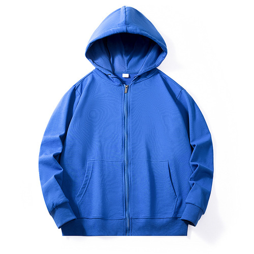 Thin adult ribbed pouch pull-up hoodie solid color hooded blank open jacket for couples class uniform manufacturer printing