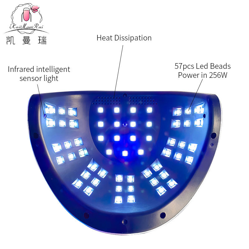 Lámpara de uñas de alta potencia de 256W con mango para principiantes, lámpara de curado de gel para esmalte de uñas, lámpara de fototerapia de secado rápido con colores deslumbrantes para uso transfronterizo.