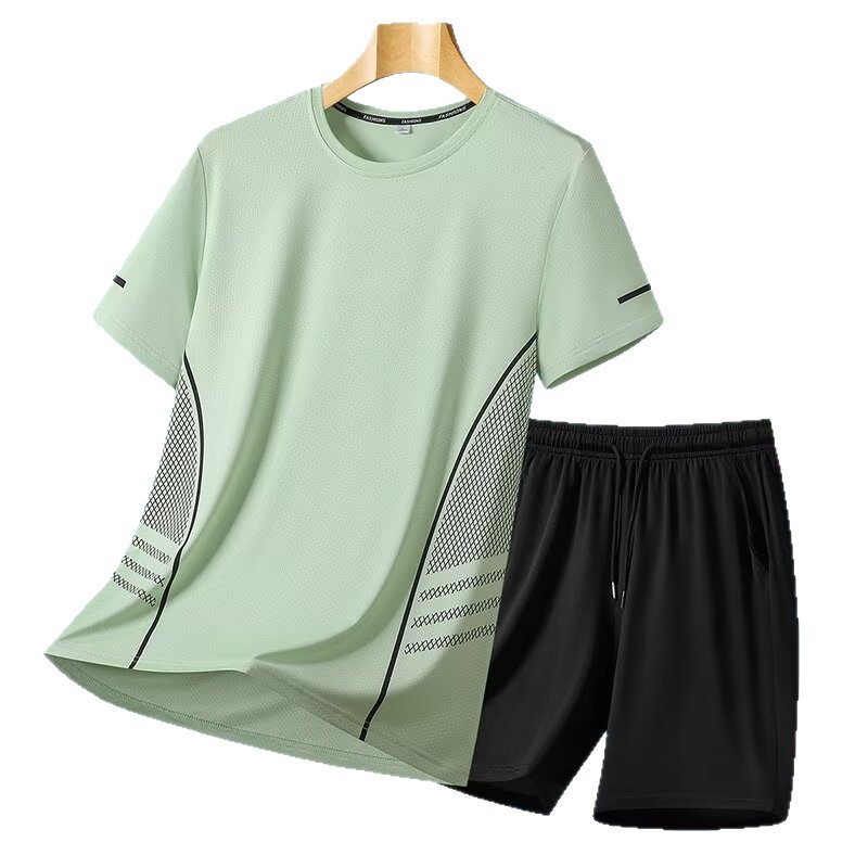 Trajes deportivos para hombres hielo veloz ropa seca camiseta de fitness correr mangas cortas pantalones cortos trajes de entrenamiento fábrica transfronteriza al por mayor