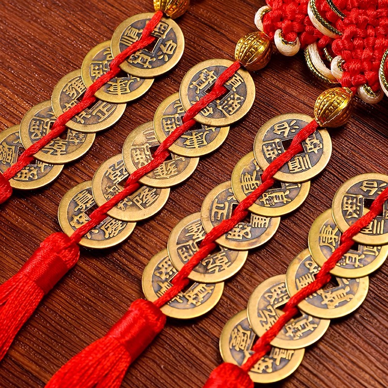 Cinco monedas de bronce de Año Nuevo 2026 decoración puerta a puerta colgante auspicioso decoración del Año del Caballo del Festival de Primavera colgante de nodo chino