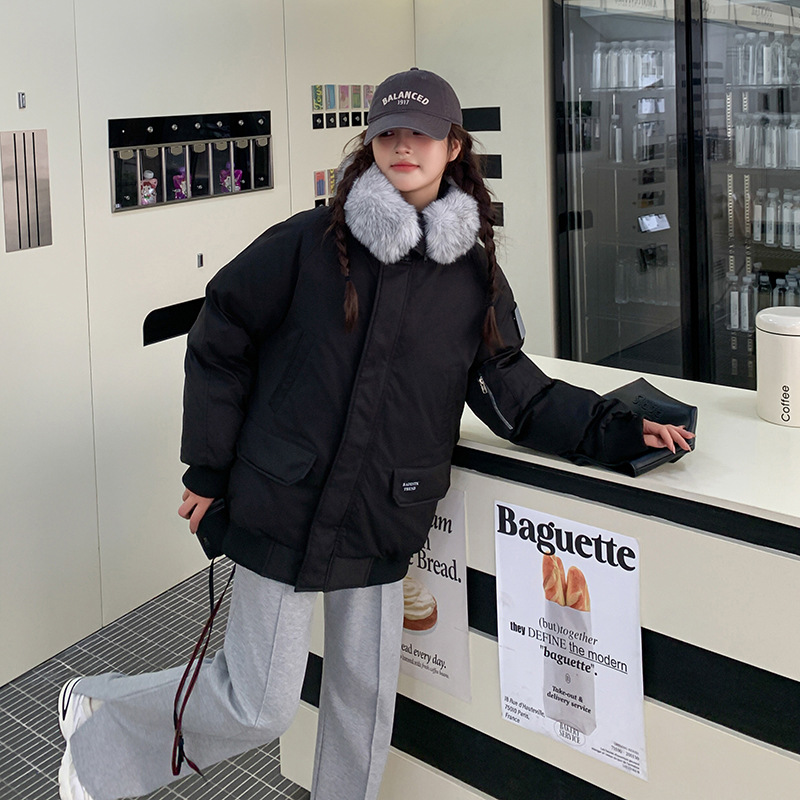 2024 invierno nuevo cuello de lana Pike pluma ropa de algodón mujer suelta coreana pequeña ropa de moda gruesa chaqueta image 6