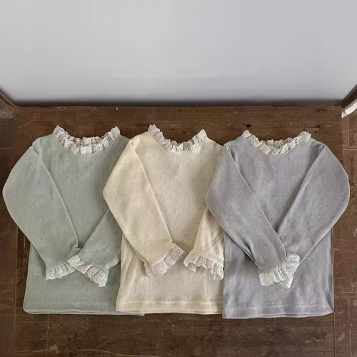  spring and autumn baby bottoming shirt cotton T-shirt lace collar long-sleeved Korean baby top