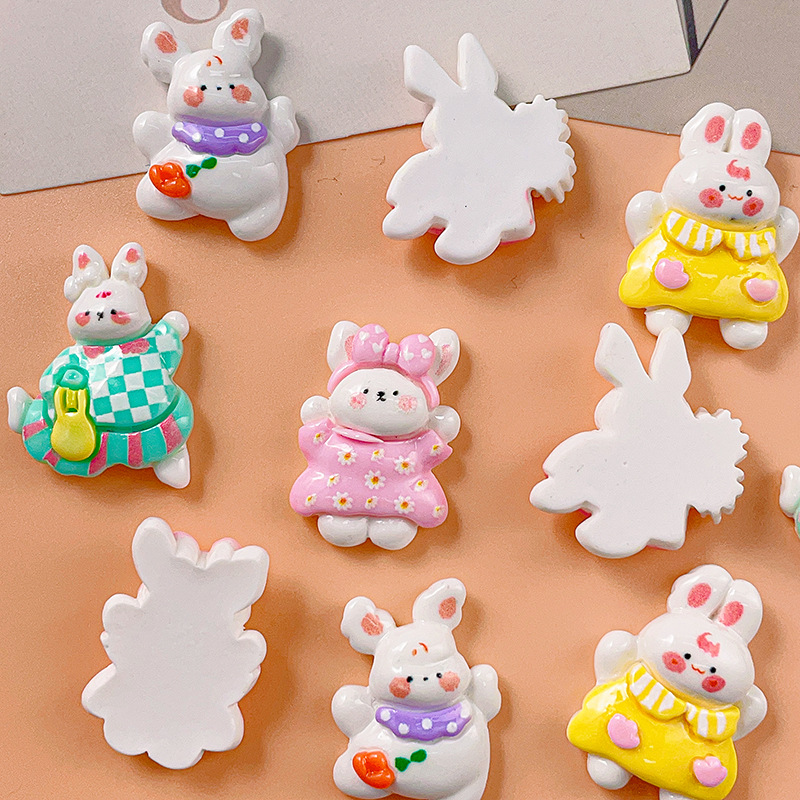 Nueva superficie brillante lindo conejo accesorios de resina DIY crema pegamento niños horquilla accesorios para el cabello hecho a mano primavera conejo al por mayor