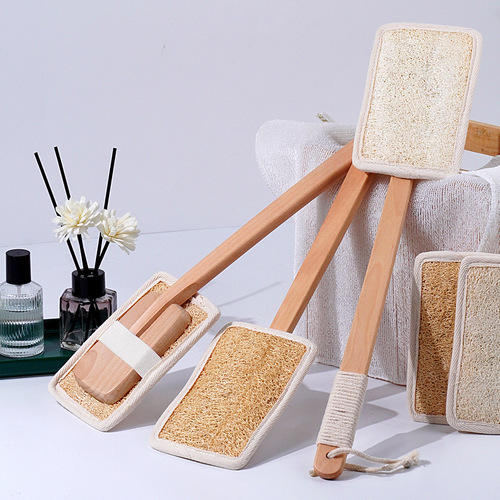 Loofah long-handled bath brush double-sided loofah pulp back rub artifact bathroom cleaning brush back wooden handle shower brush