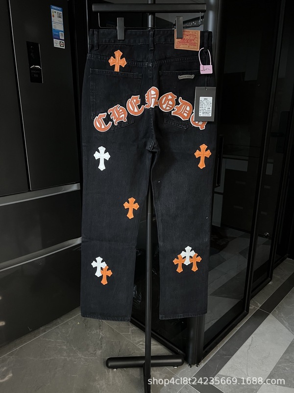 25 正しいバージョン CH クロウクロスレザー刺繍ウォッシュジーンズカップルルーズデニム卸売ドロップシッピング|undefined