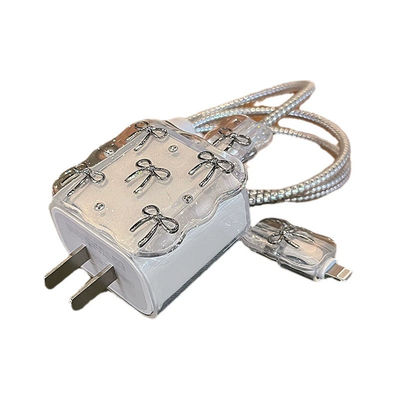 Защитный чехол для кабеля (подходит для Apple 20W/Lightning), прозрачный с бантиками, набор 4 шт.
