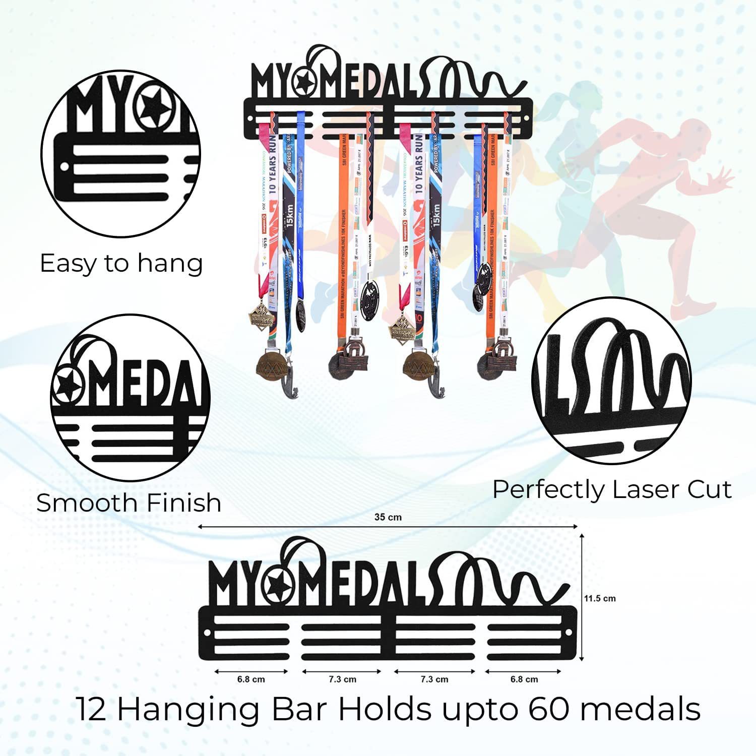 Metal MY MEDAL display black letter silhouette medal storage rack, wall decoration_voghion.com