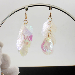 Internet Celebrity Women's Yuji Earrings Super Fairy Shell Sequins Elegant Long Earrings Personality Trendy South Korea Exaggerated Same Style