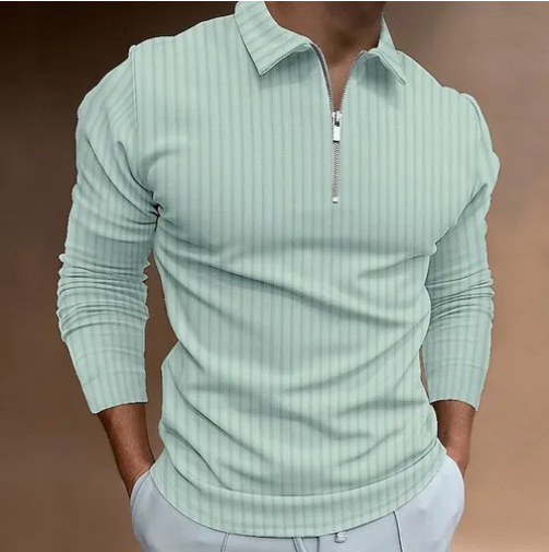 Comercio exterior otoño nuevos hombres de impresión digital de color sólido rayas cremallera Polo camisa polo hombres