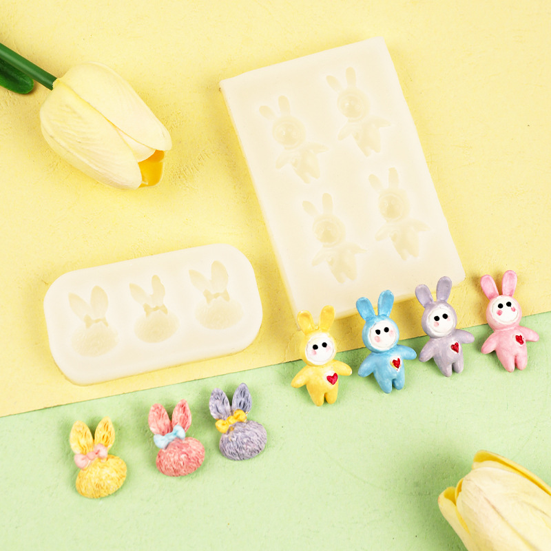 Dibujos animados conejito silicona molde joyería epoxi yeso chocolate resina molde molde de silicona