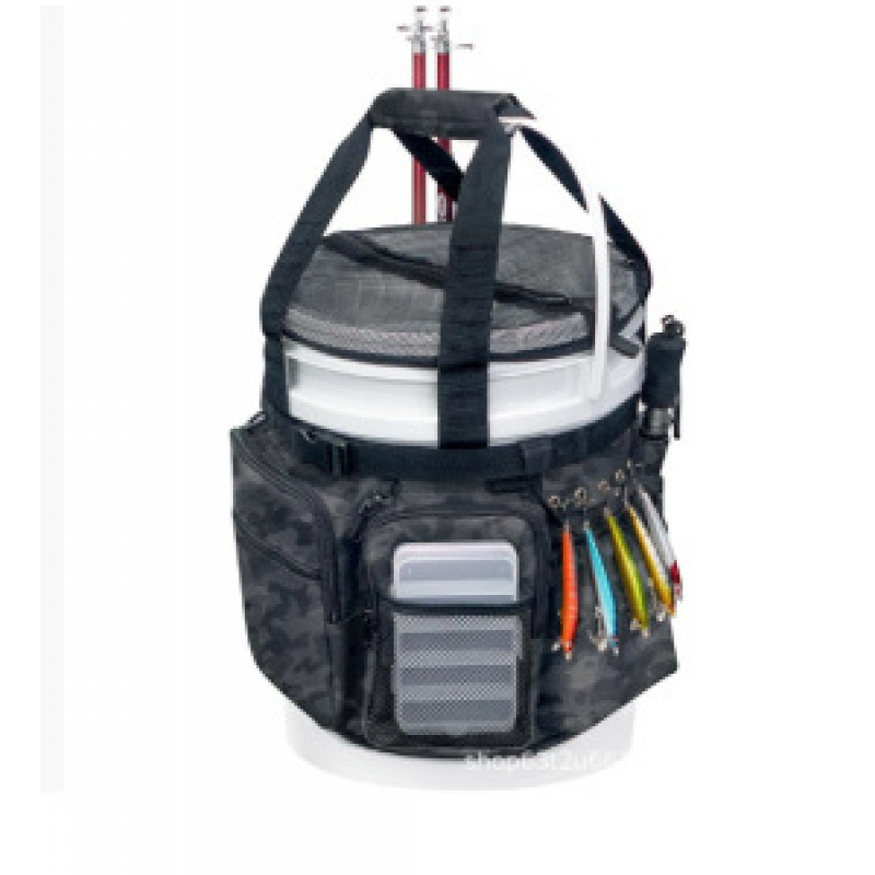 Bolsa de almacenamiento de barril de pesca Bolsa de equipo de pesca con soporte de línea y pinzas Bolsa de barril de pesca multibolsillo image 6