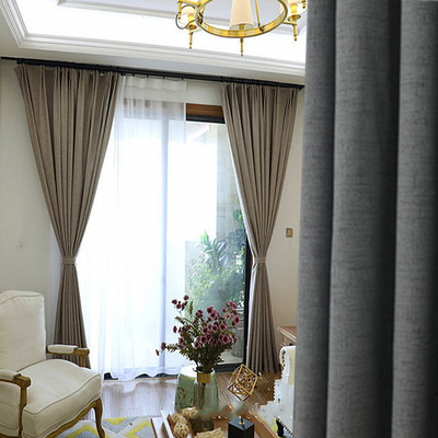 全遮光窗帘布料厂家直销北欧成品纯色拼接彩麻涂层酒店工程窗帘布|ru