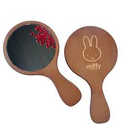 木制化妆镜便携随身镜迷你创意可爱便携手柄镜化妆镜迷你单面镜