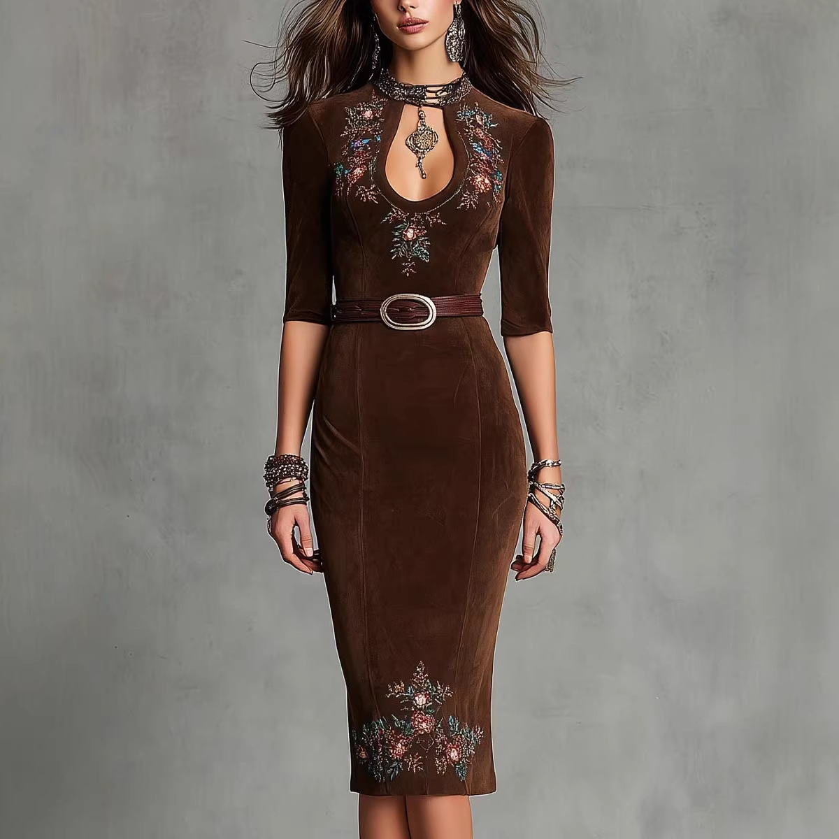 2026 European And American Cross-border Independent Site Western Bohemian Three-quarter Sleeve Printed_ecoleips.com