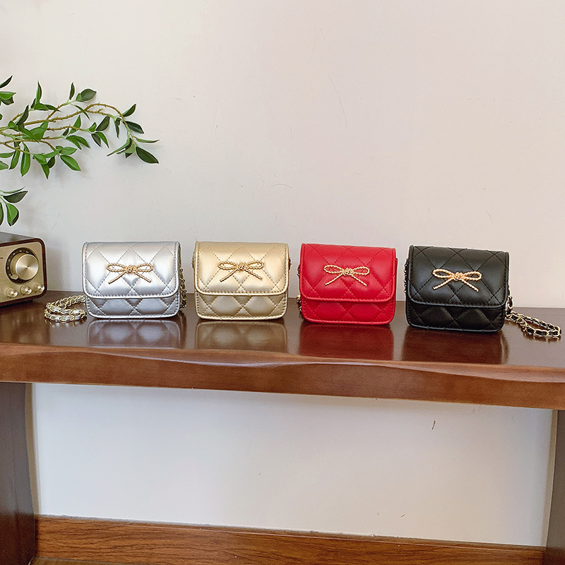 Bolso bandolera de niña con bordado de diamantes de moda, bandolera de bebé mini con lazo dulce, nuevo bolso cuadrado pequeño para niños