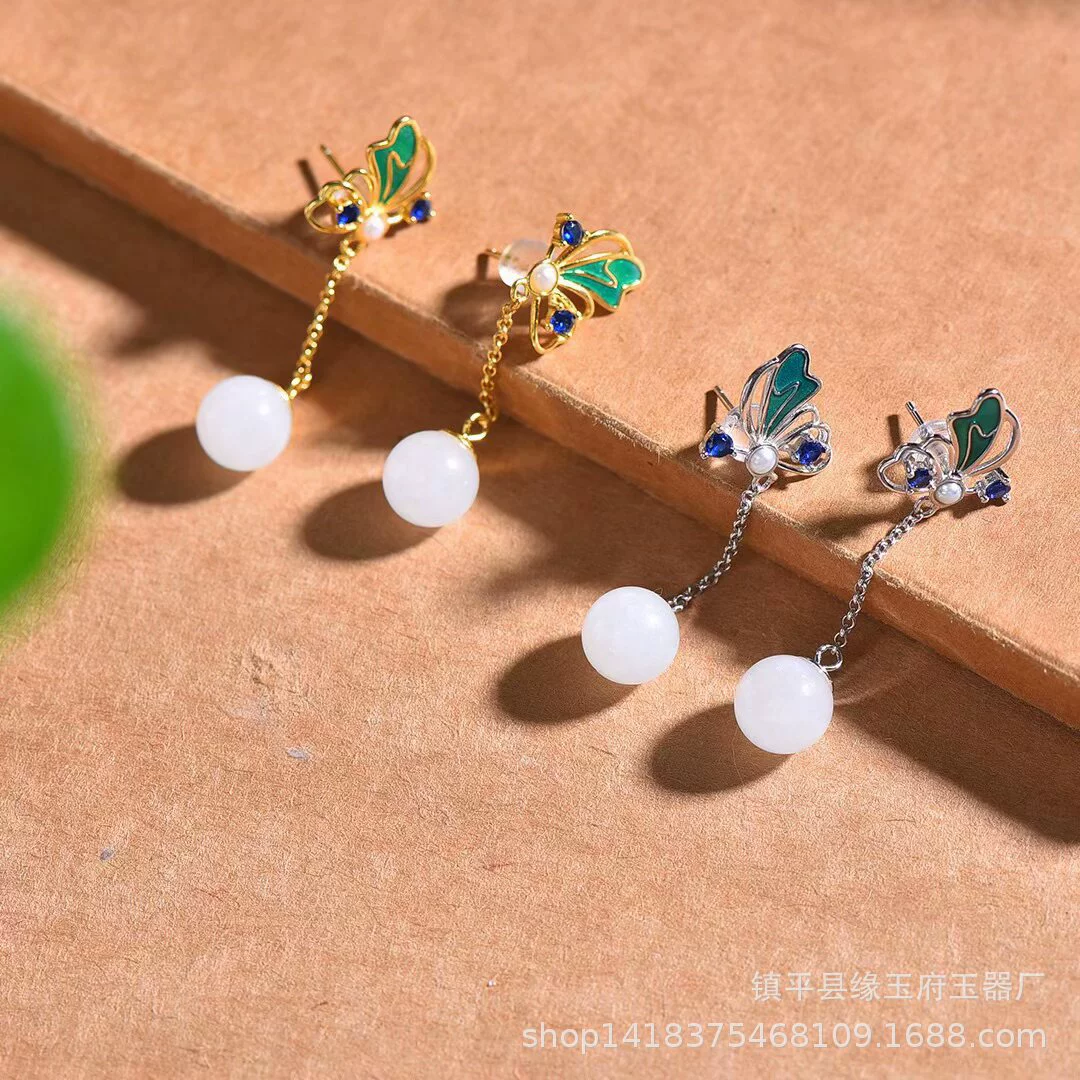 Серьги jade, инкрустация камнем, эмаль, образец серебро 925, розы
