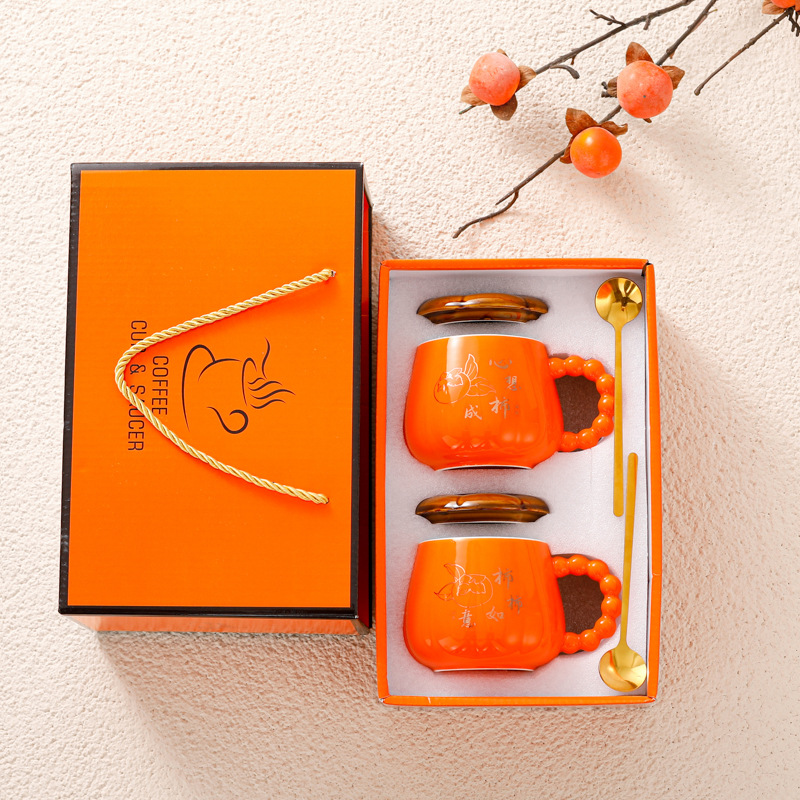 Caja de regalo de tazas de temperatura constante, tazas cálidas de dibujos animados, tazas de cerámica, logotipo personalizado, regalos de alta calidad