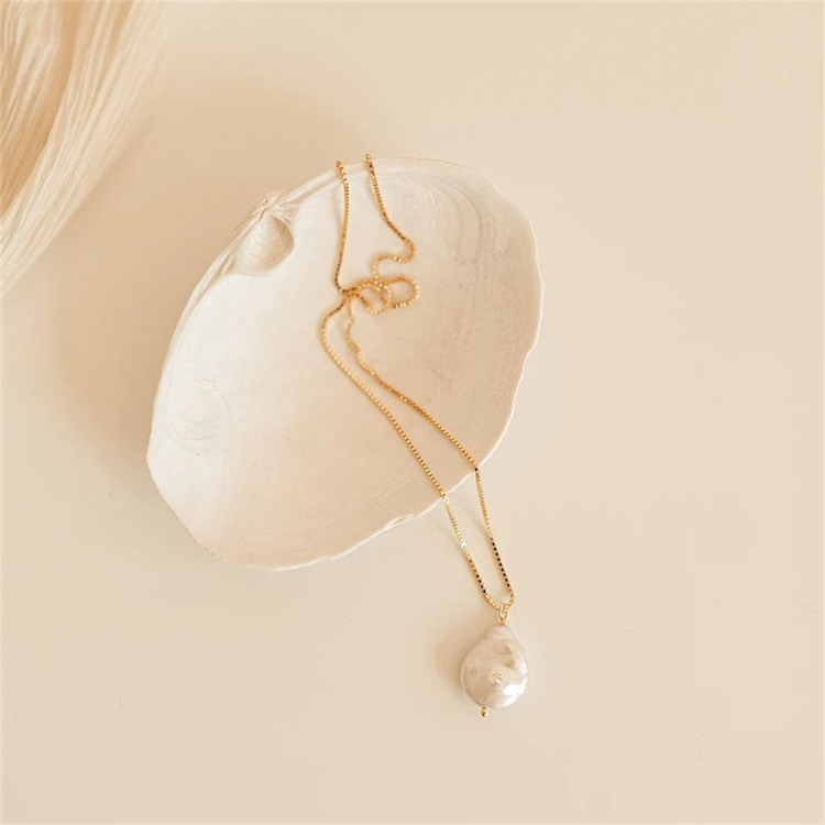 box chain Chain Type 1 Piece Quantity Women'S Stainless Steel Freshwater Pearl 14K Gold Box Chain PVD Coated Plated Rose Solid Color Pendant Necklace Imitation Jewelry