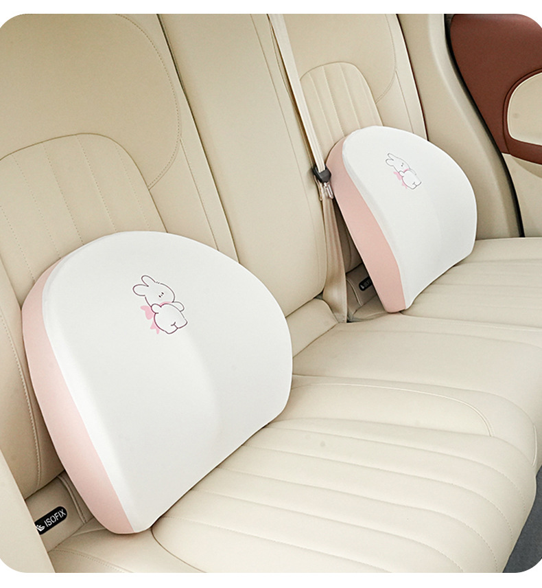 Summer Soft and Breathable Car Lumbar Support, Ice Silk Memory Foam Car Headrest, Neck Pillow, Cartoon Car Cushion Lumbar Support