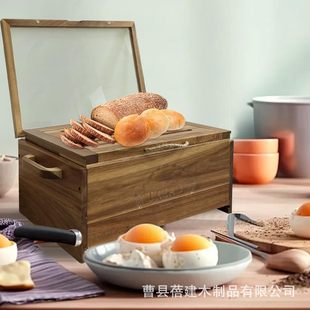 Cross-Border Solid Wood Bread Box Cake Shop Baking Bread Snack Storage Box Flip-Top Kitchen Pastry Storage Wooden Box