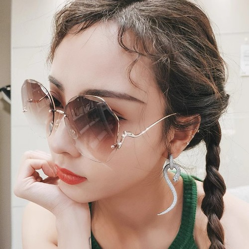 Ocean film gradient sunglasses for women, fashionable, trendy, European and American, frameless, edge-cut, UV protection, street photography glasses