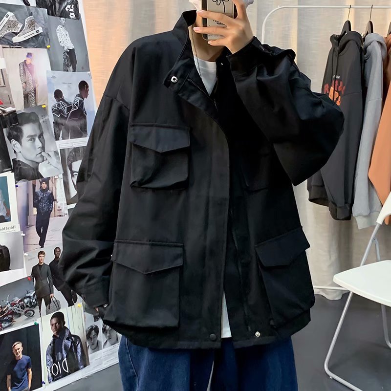 Spring and Autumn Workwear Jacket for Men, Trendy Ins Brand, Stylish Japanese and Hong Kong Style Versatile Trendy Multi-Pocket Casual Loose Jacket