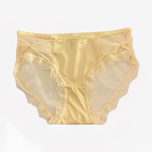 Fairy French low-waist lip jacquard mesh ~ briefs women's bow satin splicing lace briefs