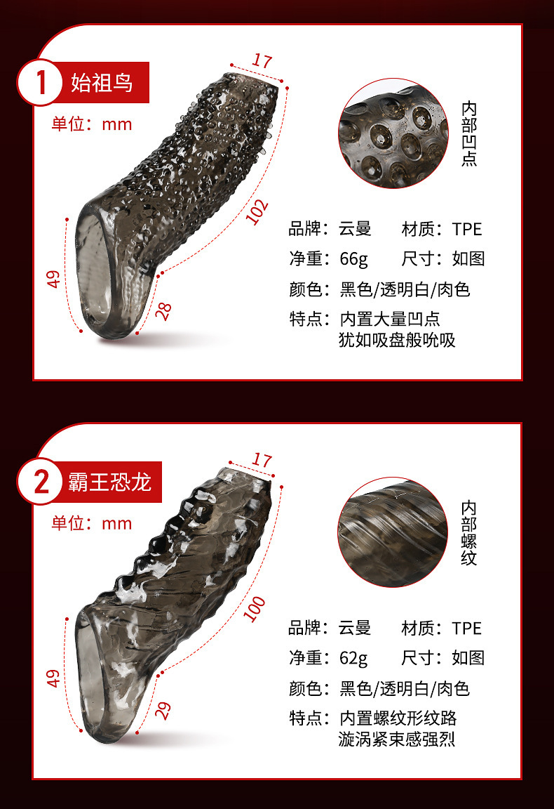 Wolf-Tooth Textured Sleeve Condom, Soft Silicone Delay Locking Design, Western Cowboy Clear Variant — detail image 15