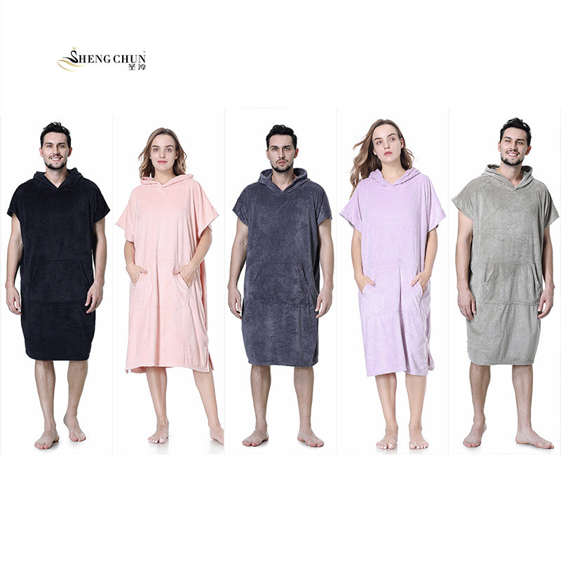 Cross-Border Adult Polyester Quick-Dry Swimming Bathrobe Plain Hooded Cape Outdoor Diving Windproof Warm Bath Towel