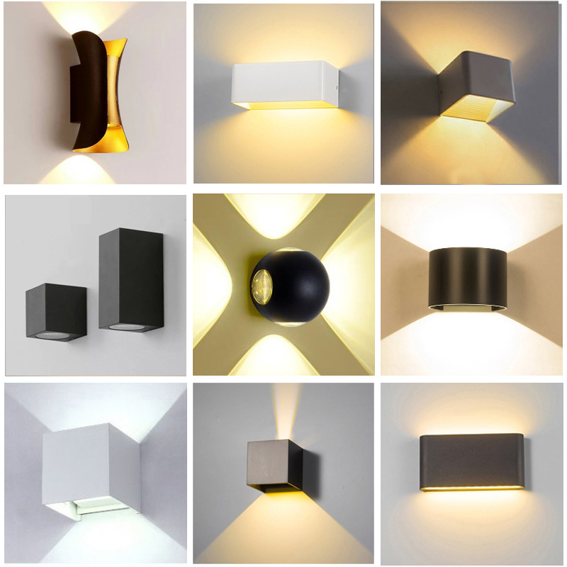 LED outdoor waterproof wall lamp simple modern square Villa exterior wall courtyard aisle indoor double head upper and lower wall lamp