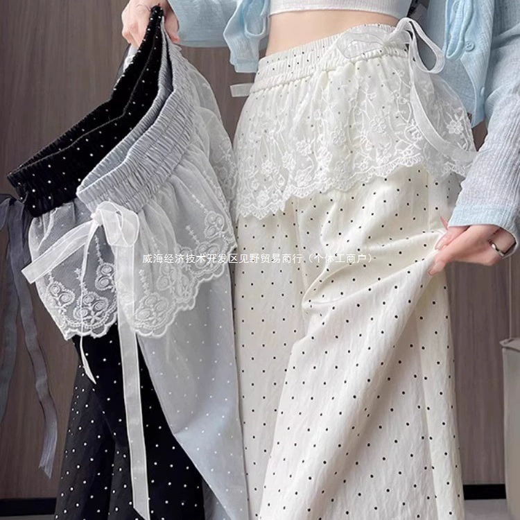 Женские широкие брюки La Chapelle с кружевом в горошек, летние белые повседневные брюки из тонкого ледяного шелка с солнцезащитным кремом