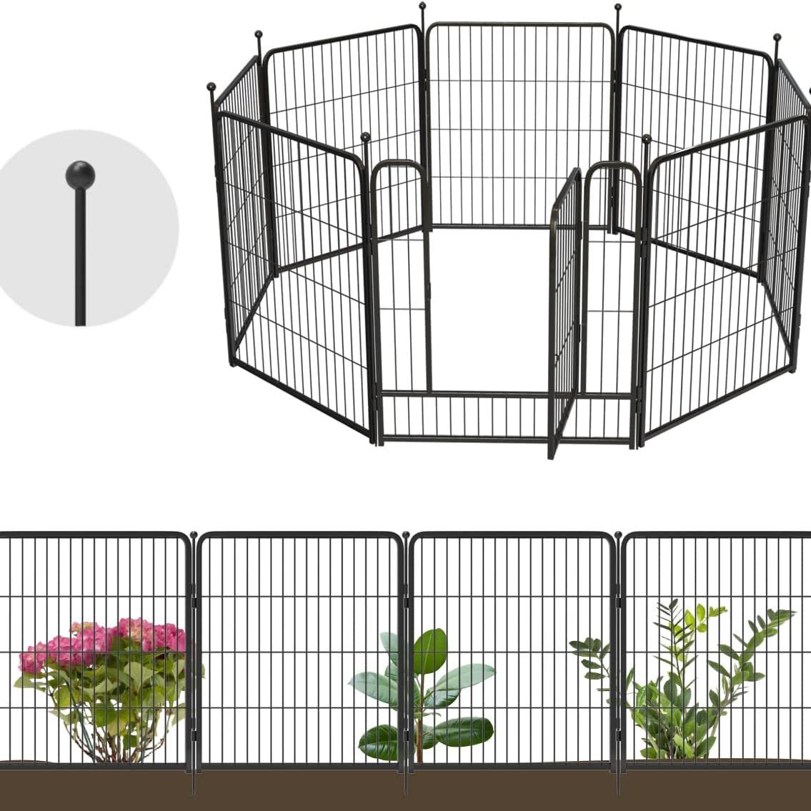 Valla metálica de hierro resistente, ideal para patios, jardines o áreas de mascotas en interior y exterior image 3