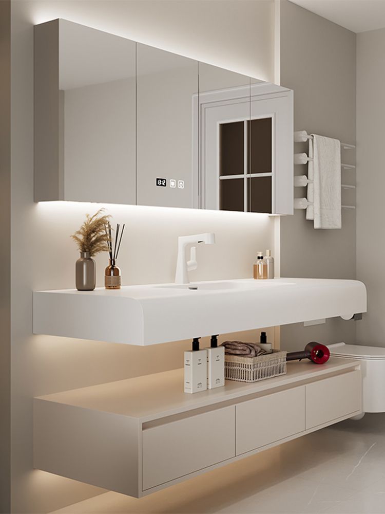 Modern cream hand wash and washbasin, Corine one-piece simple bathroom cabinet, skin-feel combination, complete set of washbasin and bathroom details Picture