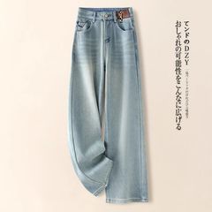 浅蓝色阔腿牛仔裤女2025新款春秋高腰复古显瘦直筒裤子牛仔棉长裤
