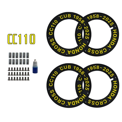 Motorcycle wheel hub and Other Modified Wheel Hub - black-hub-cover-with-yellow-font-4-pieces-in-a-set-with-good-fonts