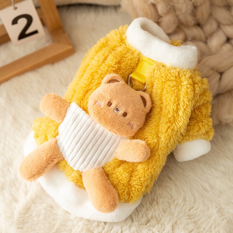 Estilo coreano lindo de dibujos animados de otoño e invierno perro de dos patas de lana medio y pequeño perro gato suéter Teddy ropa para mascotas