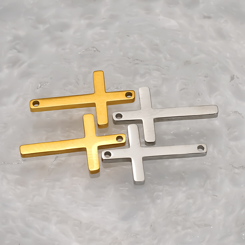 Titanium Steel Stainless Steel Cross Single Hole Double Hole Necklace Bracelet Pendant DIY Jewelry Accessories Wholesale in Stock Titanium Steel Stainless Steel Cross Single Hole Double Hole Necklace Bracelet Pendant DIY Jewelry Accessories Wholesale in Stock