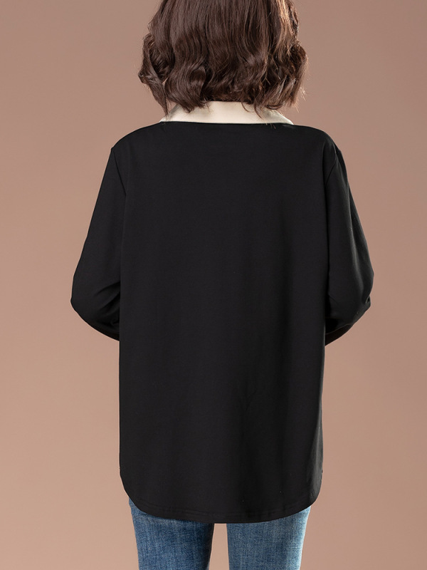 純綿の長袖のtシャツの女性の中の長さの2024の新型のゆったりしているのが見えます。|undefined