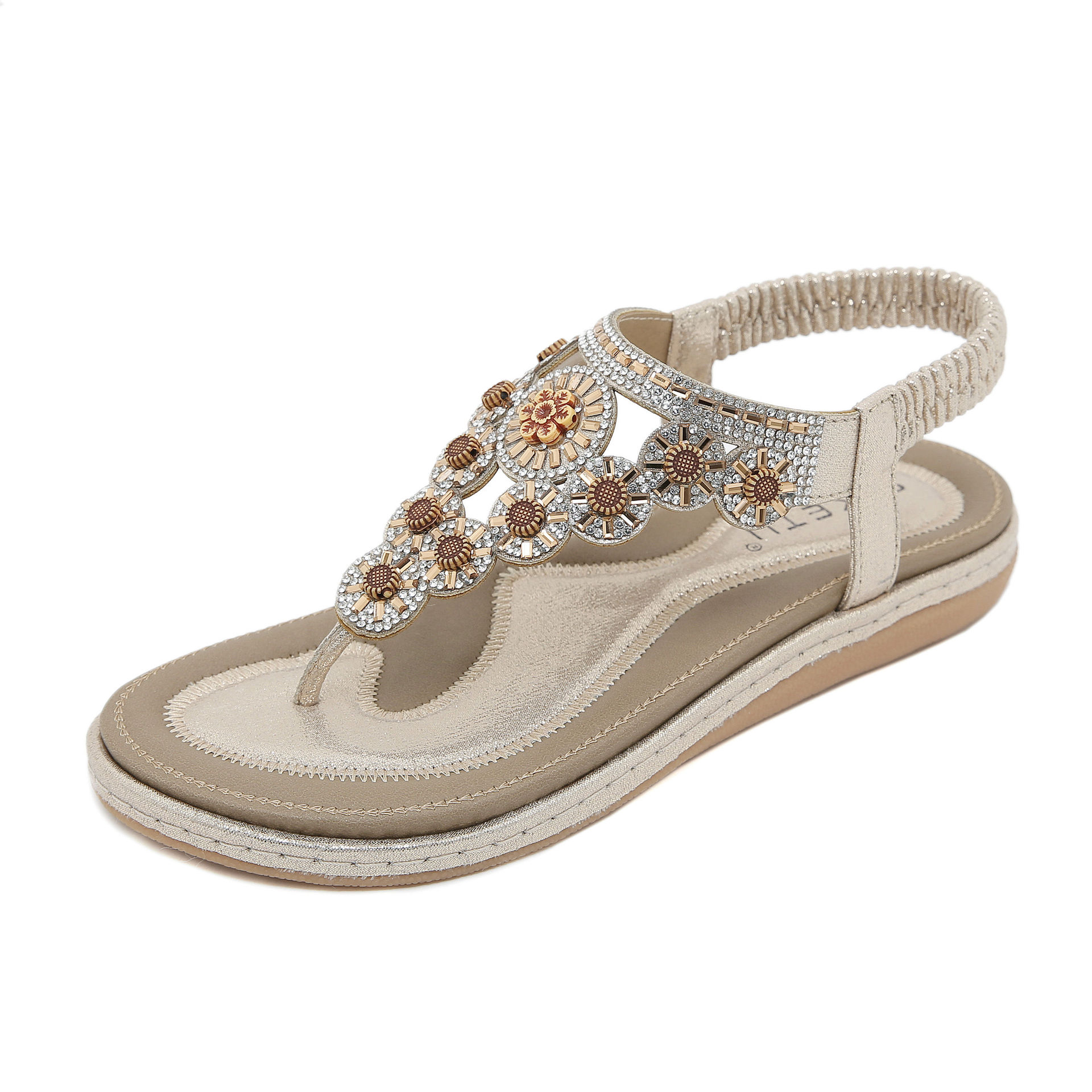W676-7 nuevo verano 2025 transfronterizo europeo y americano chanclas planas diamantes de imitación cómodas sandalias de playa de playa mujeres