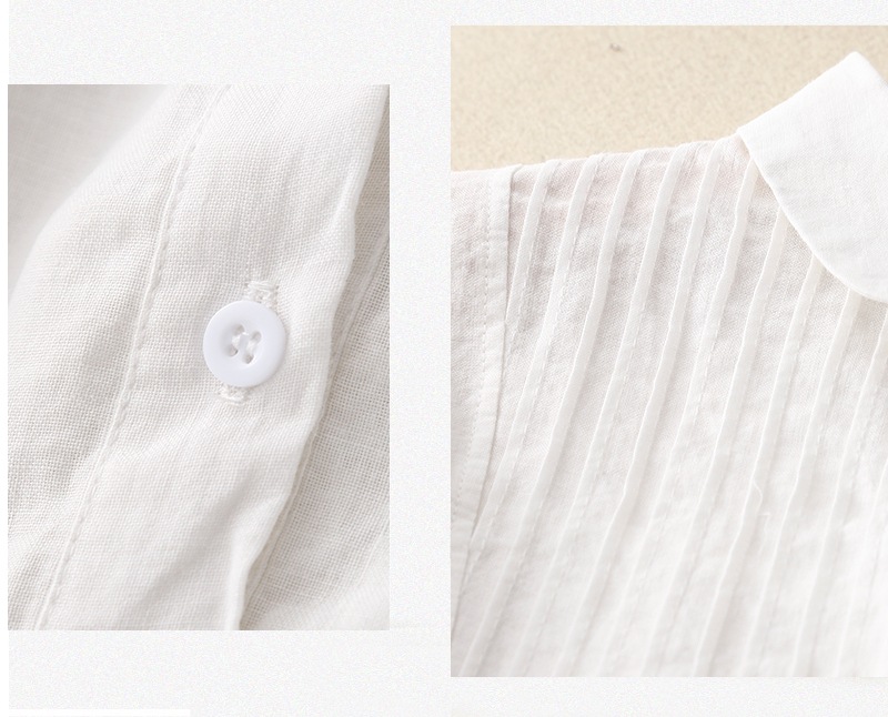 Solid Color Pattern Retro Artistic Loose Cotton Linen Shirt French Piano Pleat New Summer Style Women's Basic Shirt Pure Color Commute Fashion